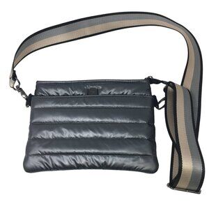 Think Rolyn Quilted Crossbody Bag Purse Pewter Black Bum Shoulder Bag